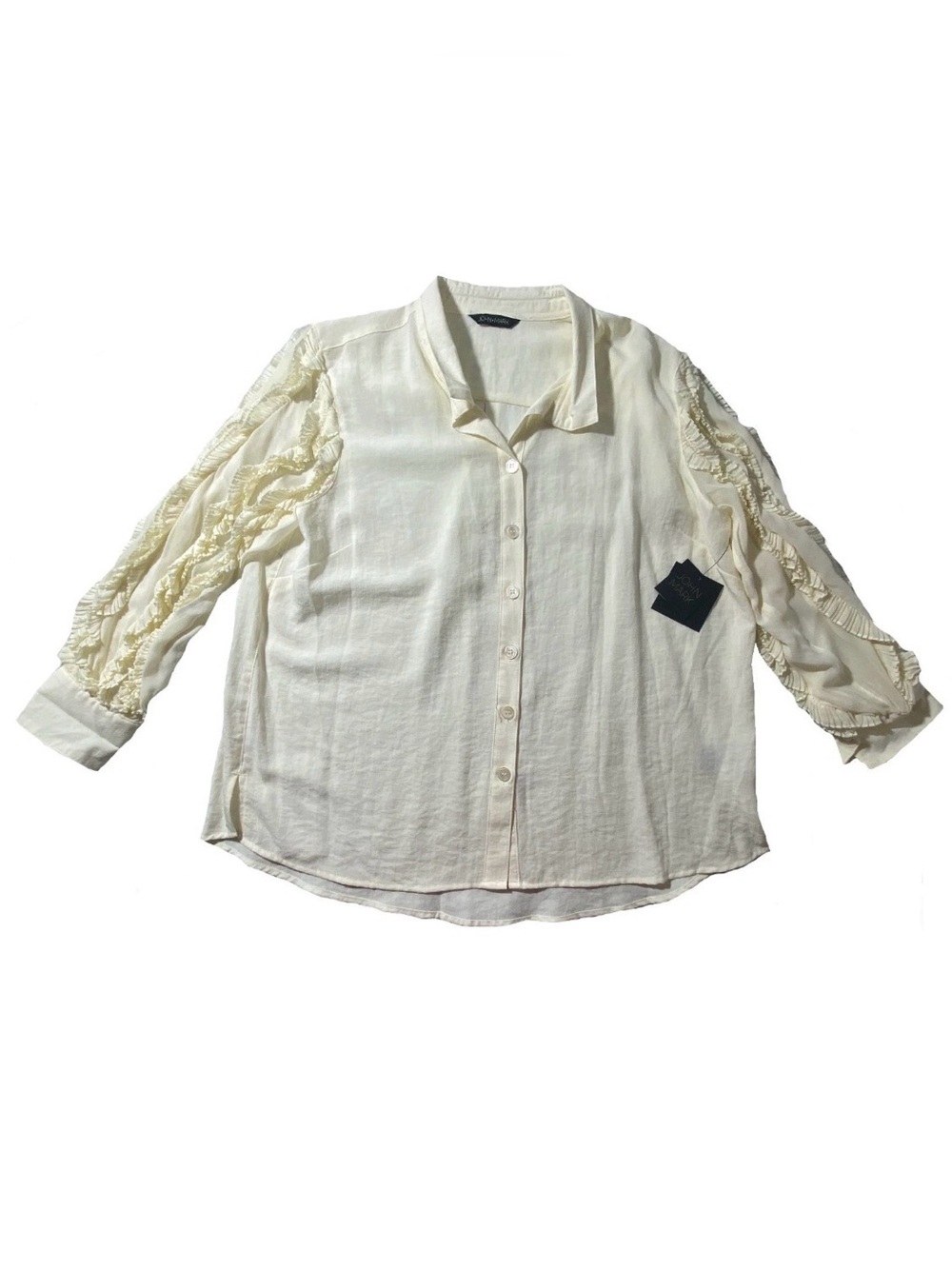 NEW Womens John Mark Ruffle Sleeve Button Down Top Blouse Winter White $109